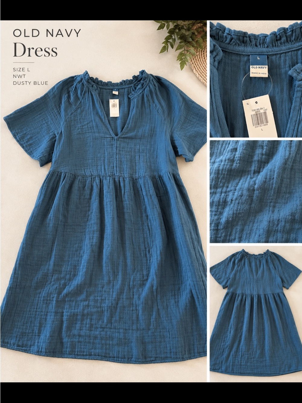 Old Navy Dusty Blue Cotton Gauze Dress